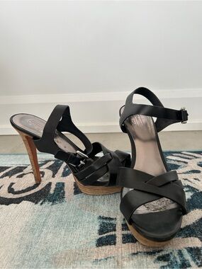 Coach Black Leather Crisscross Platform Heels